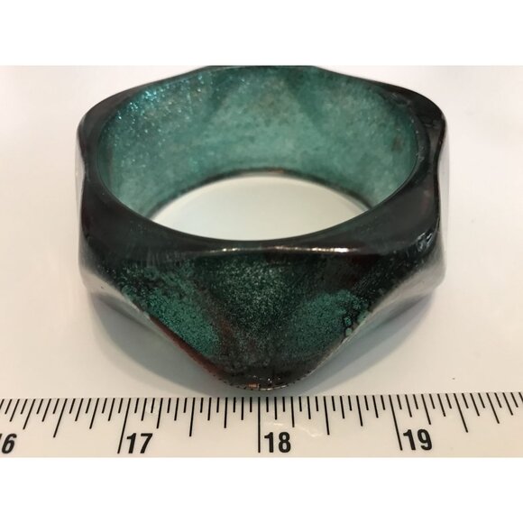 Peacock Lucite Statement Bangle Bracelet Swirled Glitter Green Red Geometric MCM - Picture 10 of 11